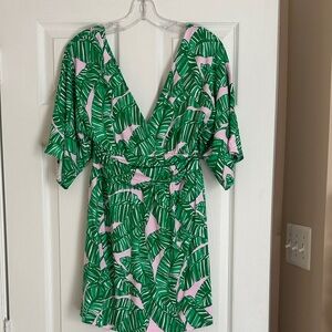 Lilly Pulitzer Green and Pink Leaf Print Dress